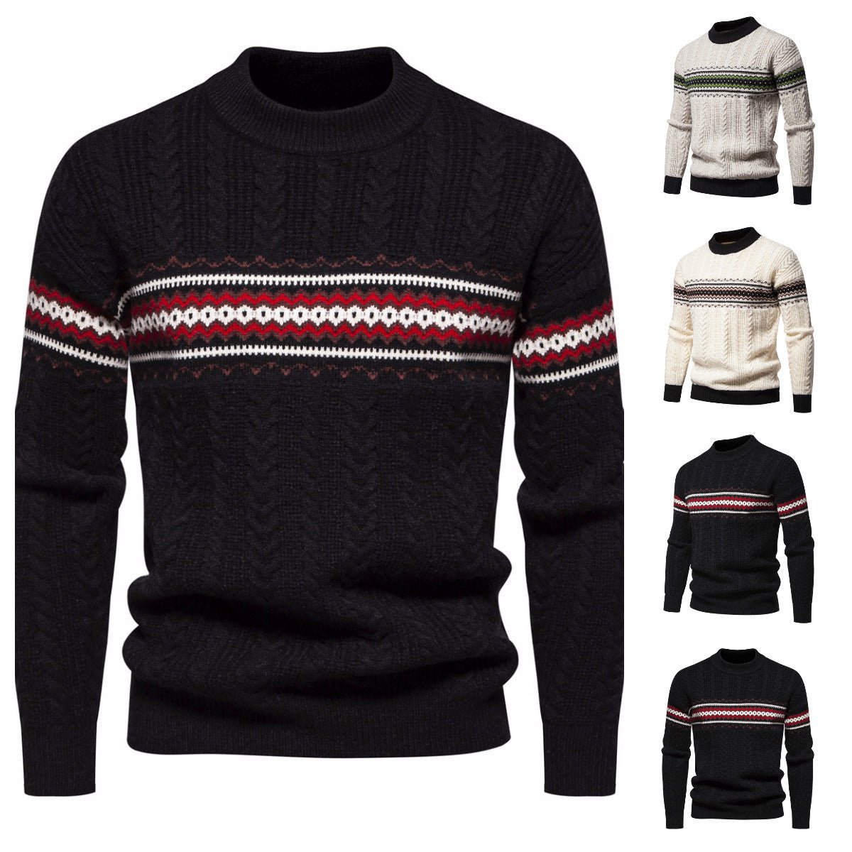 Men's Round Neck Pullover Print Casual Sweater - PratSN