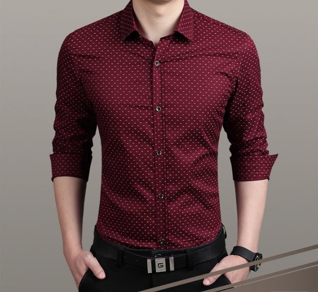 Men's Shirt Long - Sleeves Polka Dot Printing Shirts Slim Shirt - PratSN