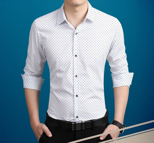 Men's Shirt Long - Sleeves Polka Dot Printing Shirts Slim Shirt - PratSN