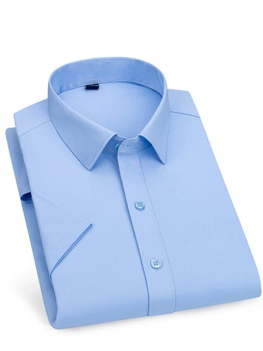 Men's short - sleeved shirt Business casual tooling solid color high - quality non - ironing slim fashion trend top shirt white shirt - PratSN