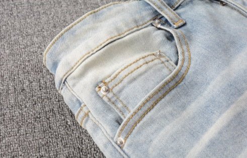 men's Slightly Elastic Cotton Tattered Skinny Jeans - PratSN