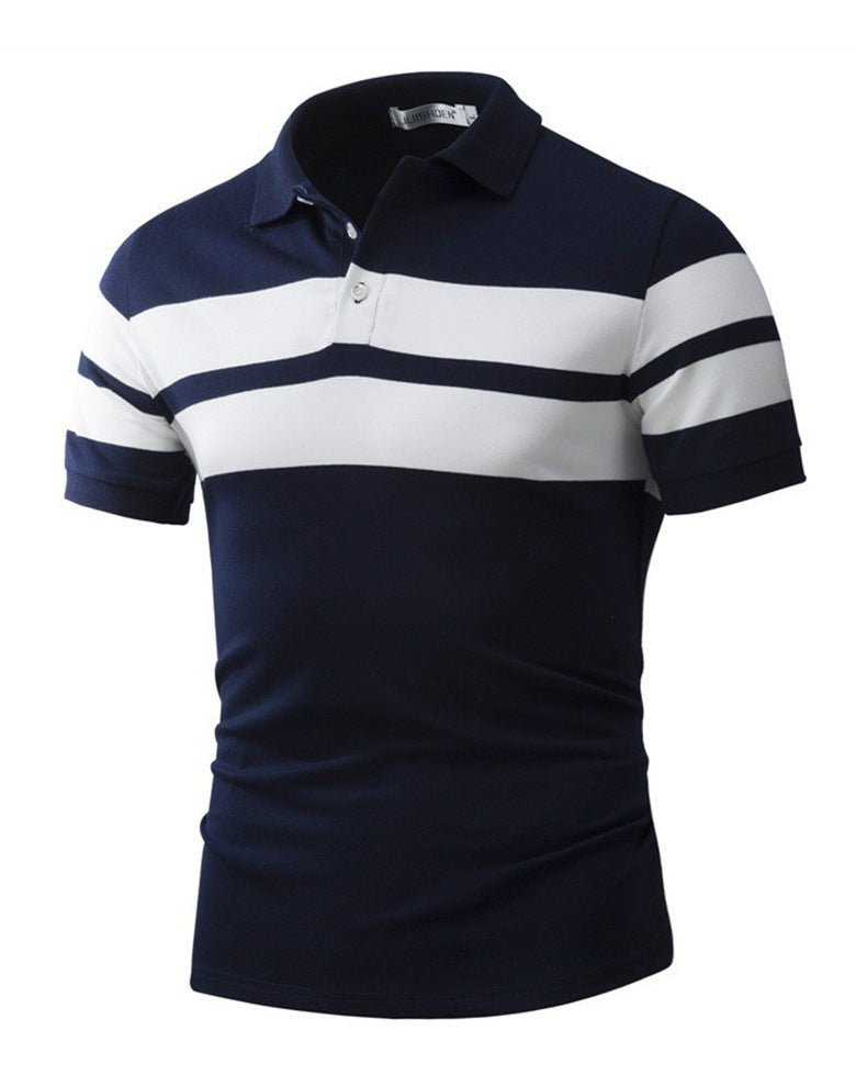 Men's Slim - fit Striped Short Sleeves T-shirt European And American Leisure Polo Shirt Foreign Trade Men Short T-shirt - PratSN