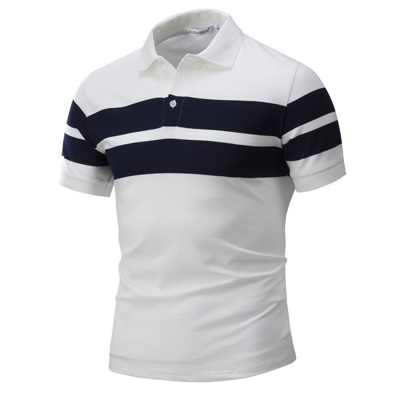 Men's Slim - fit Striped Short Sleeves T-shirt European And American Leisure Polo Shirt Foreign Trade Men Short T-shirt - PratSN