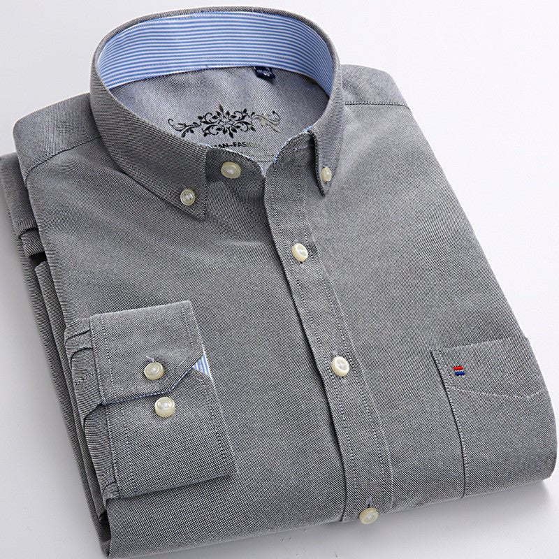 Men's Solid Color Casual Cotton Oxford Long - sleeved Shirt - PratSN