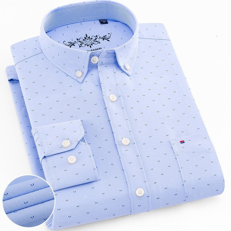 Men's Solid Color Casual Cotton Oxford Long - sleeved Shirt - PratSN