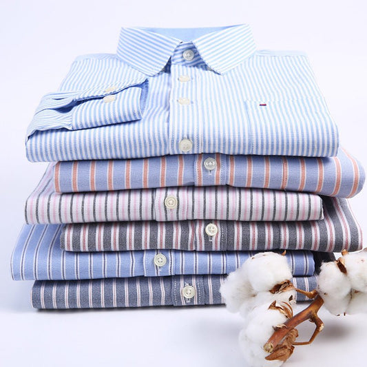 Men's Solid Color Casual Cotton Oxford Long - sleeved Shirt - PratSN