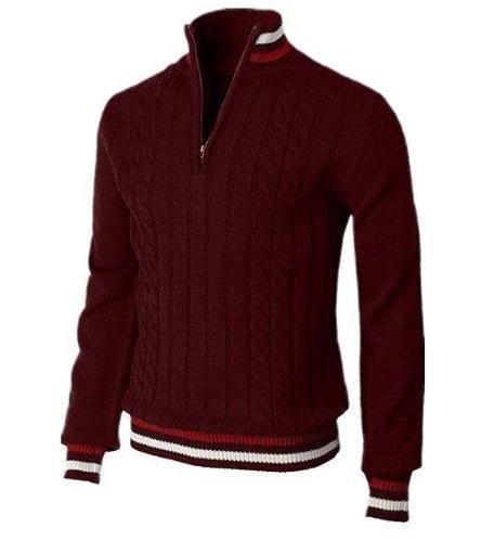 Men's Spring And Autumn New Color Blocked High Necked Knitted Shirt - PratSN