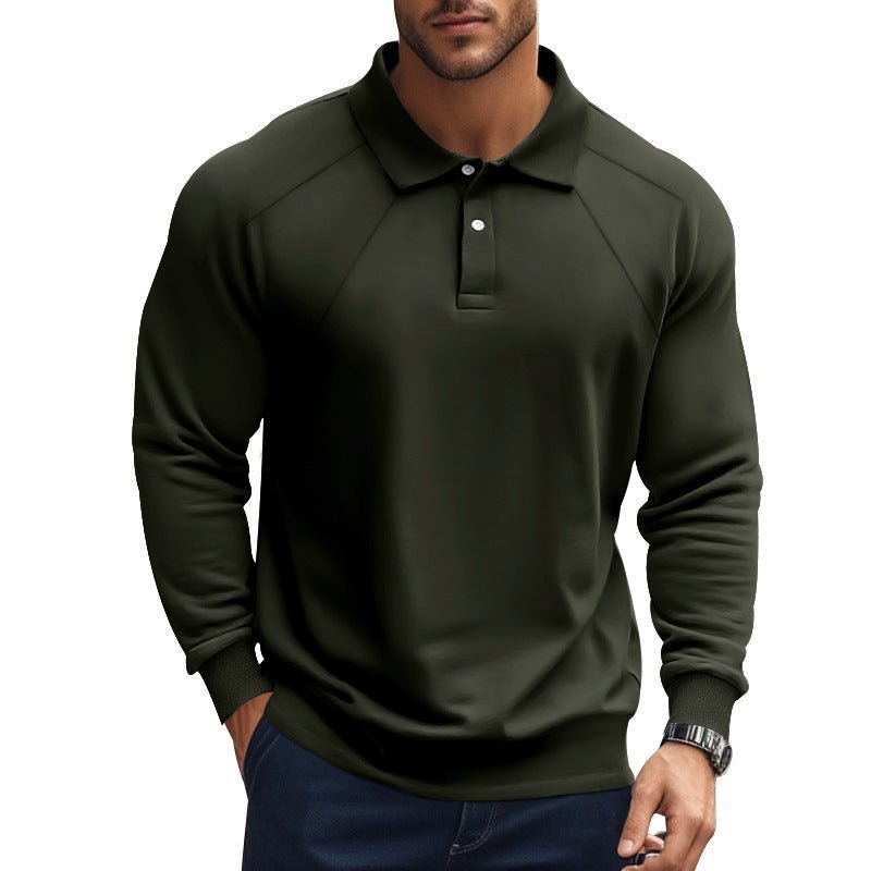 Men's Spring And Autumn Polo Collar Solid Color Casual Bottoming American Polo Shirt - PratSN