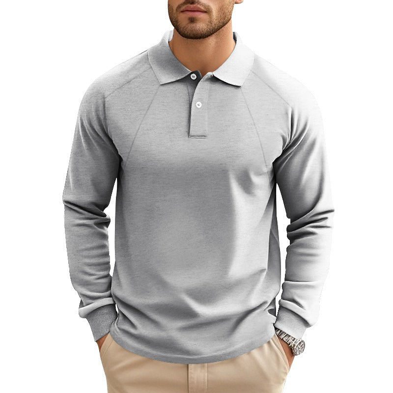 Men's Spring And Autumn Polo Collar Solid Color Casual Bottoming American Polo Shirt - PratSN