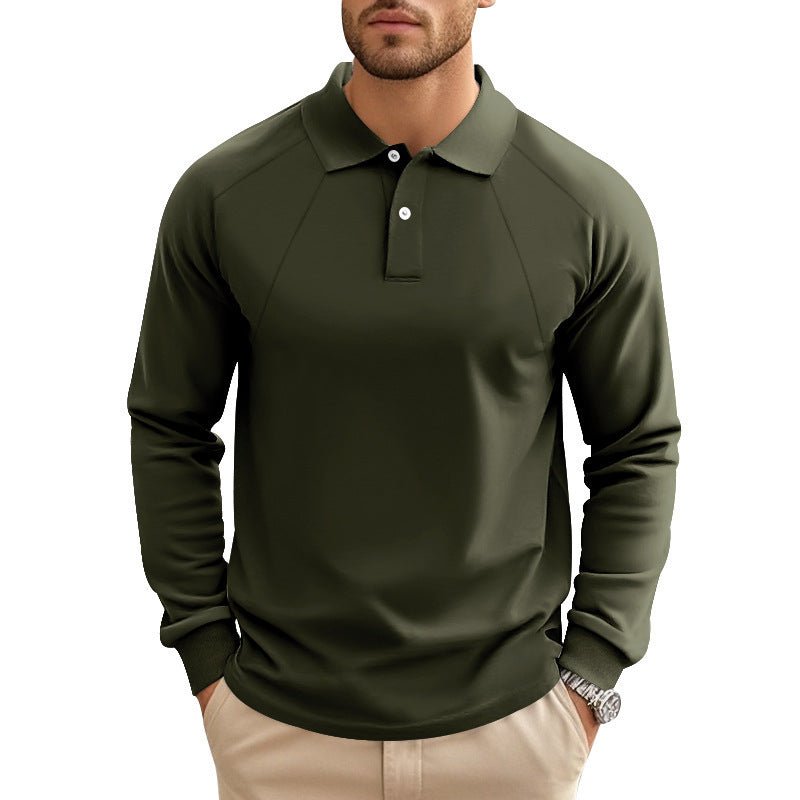 Men's Spring And Autumn Polo Collar Solid Color Casual Bottoming American Polo Shirt - PratSN
