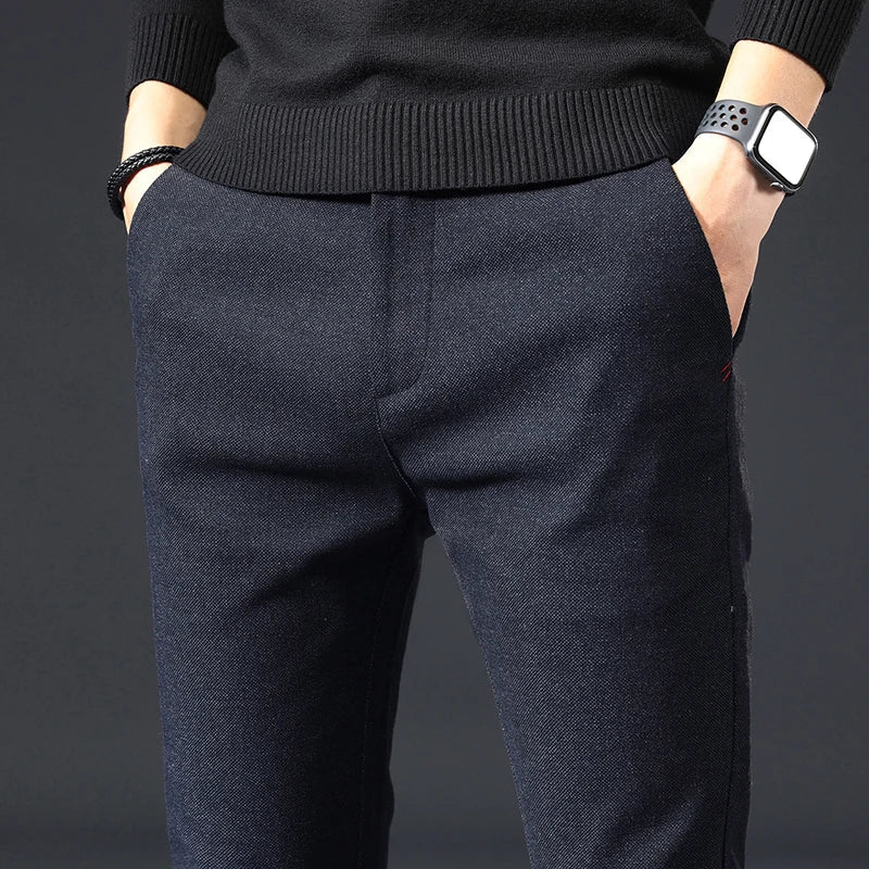 Mens Spring Autumn Fashion Business Casual Long Black Blue Grey Pants Suit Pants Male Elastic Straight Formal Trousers New Style - PratSN