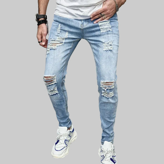 Men's Street Distressed Slim Fit Elastic Jeans - PratSN