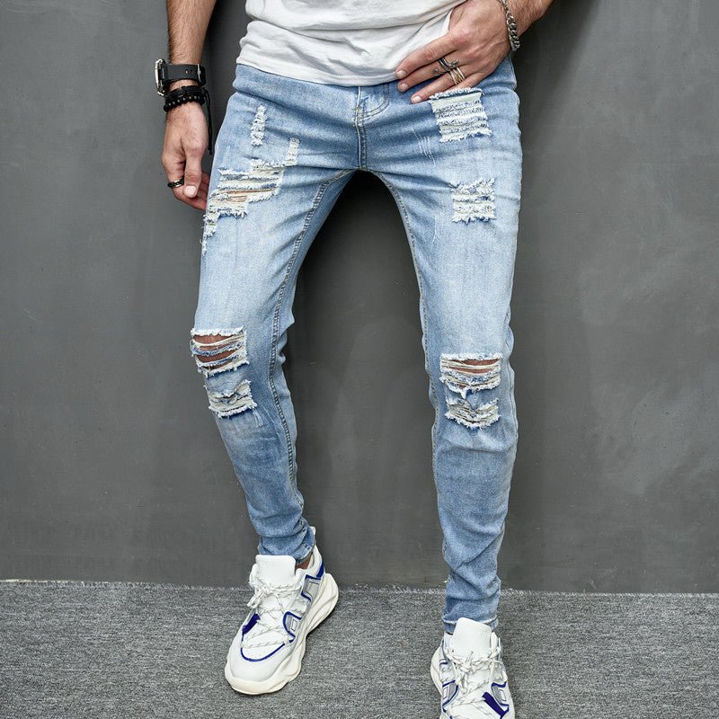 Men's Street Distressed Slim Fit Elastic Jeans - PratSN