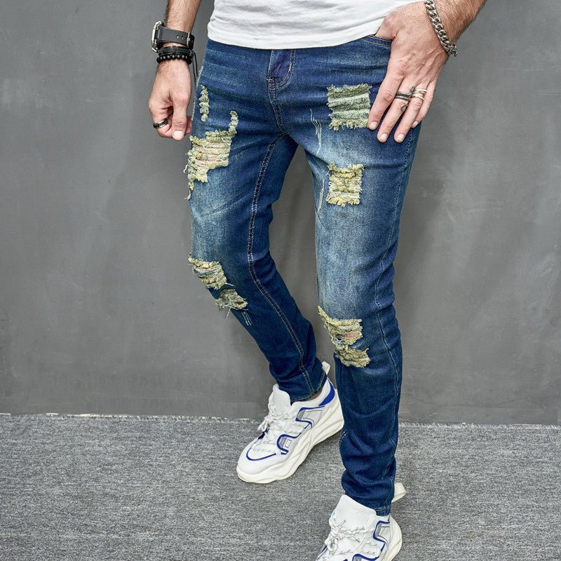 Men's Street Distressed Slim Fit Elastic Jeans - PratSN
