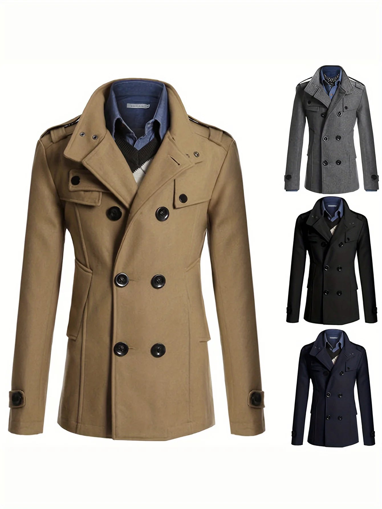 Men's Streetwear Solid Color Mid - length Woolen Coat Fashion Casual Button - down Suit Collar Jacket Leisure Luxury Retro Clothes - PratSN