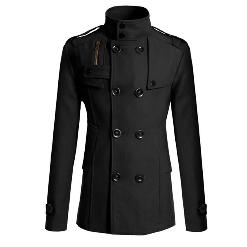 Men's Streetwear Solid Color Mid - length Woolen Coat Fashion Casual Button - down Suit Collar Jacket Leisure Luxury Retro Clothes - PratSN