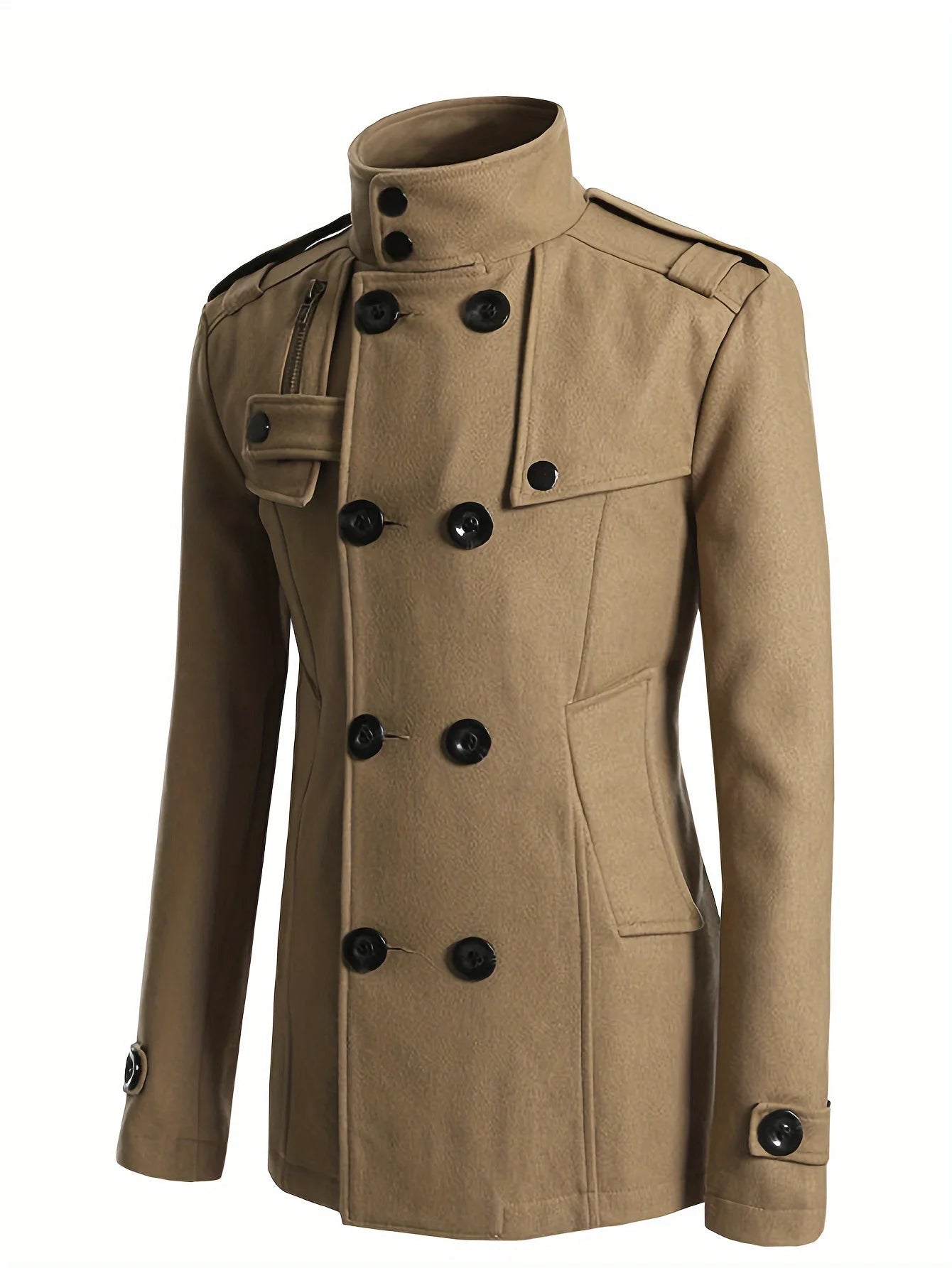 Men's Streetwear Solid Color Mid - length Woolen Coat Fashion Casual Button - down Suit Collar Jacket Leisure Luxury Retro Clothes - PratSN