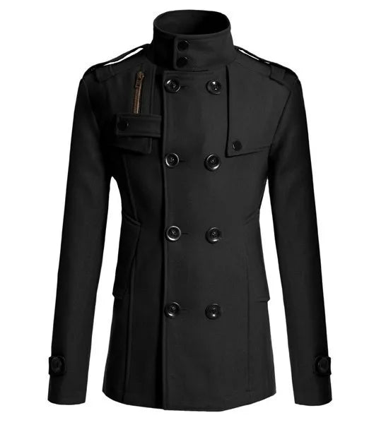Men's Streetwear Solid Color Mid - length Woolen Coat Fashion Casual Button - down Suit Collar Jacket Leisure Luxury Retro Clothes - PratSN