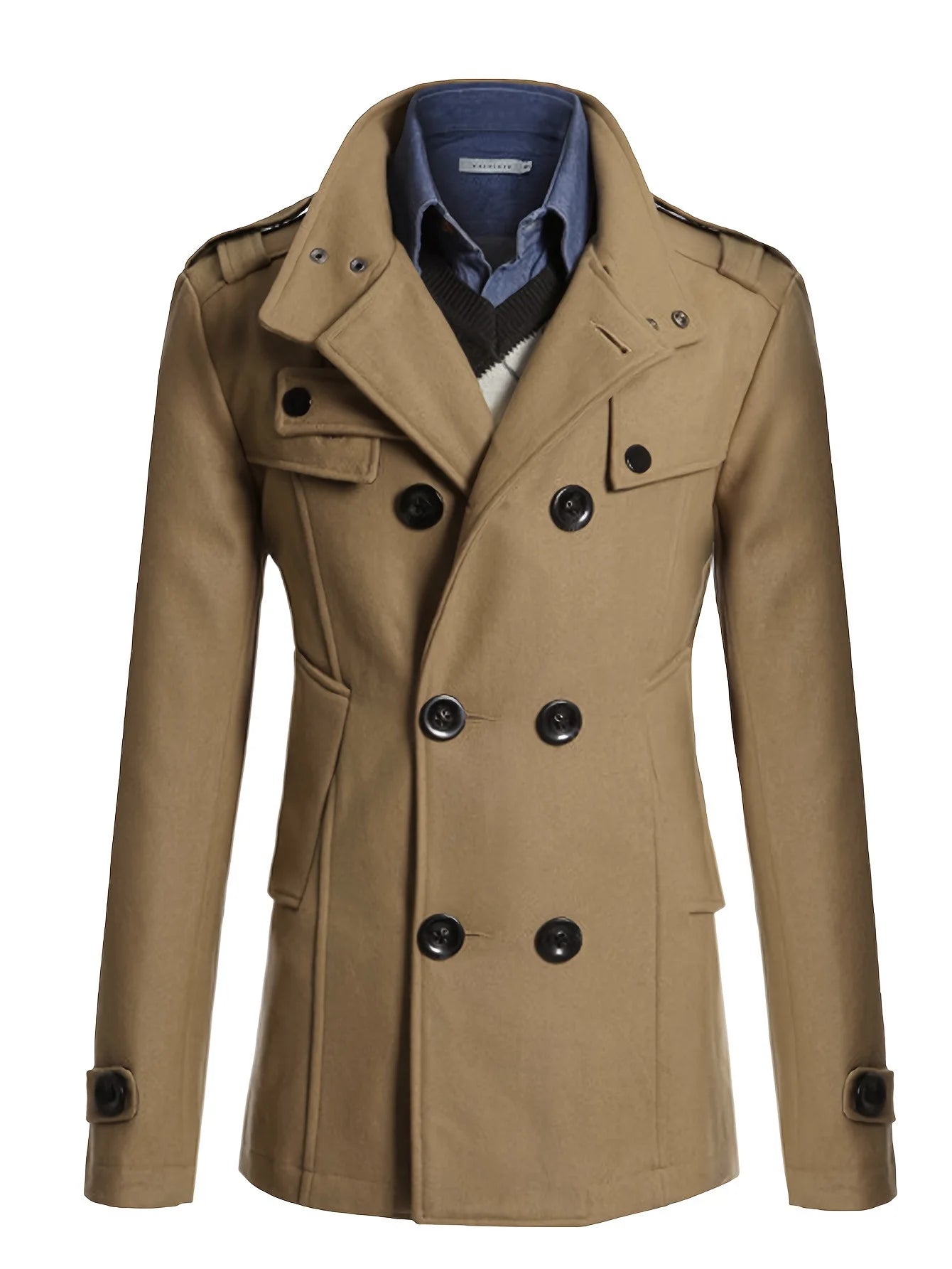 Men's Streetwear Solid Color Mid - length Woolen Coat Fashion Casual Button - down Suit Collar Jacket Leisure Luxury Retro Clothes - PratSN