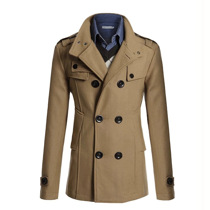 Men's Streetwear Solid Color Mid - length Woolen Coat Fashion Casual Button - down Suit Collar Jacket Leisure Luxury Retro Clothes - PratSN
