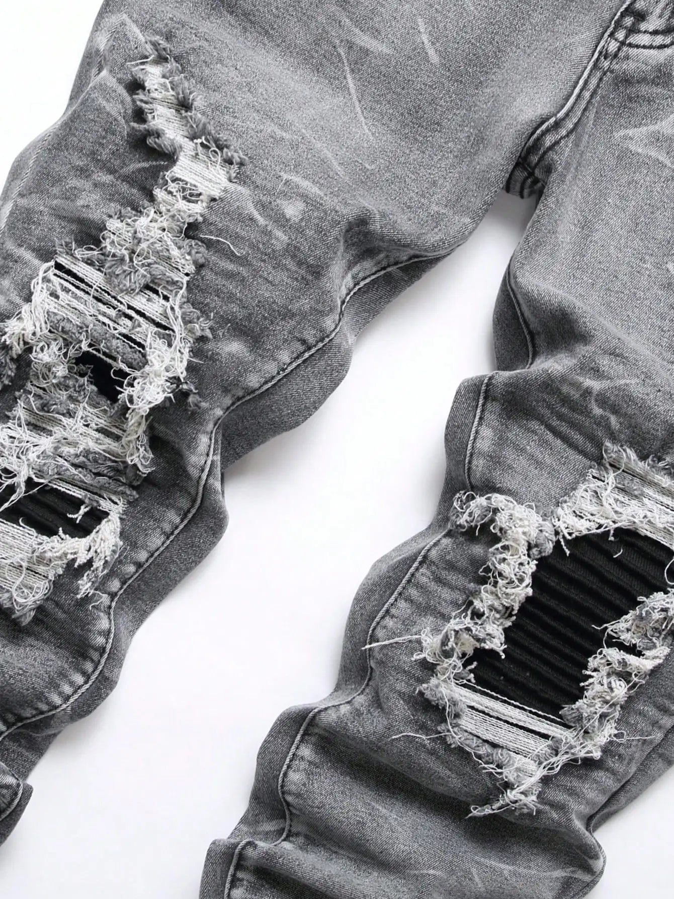 Men‘s Stretchy Denim Jeans Streetwear Tearing Patchwork Holes Ripped Denim Elastic Waist Casual Pants Slim fit Straight Trousers - PratSN