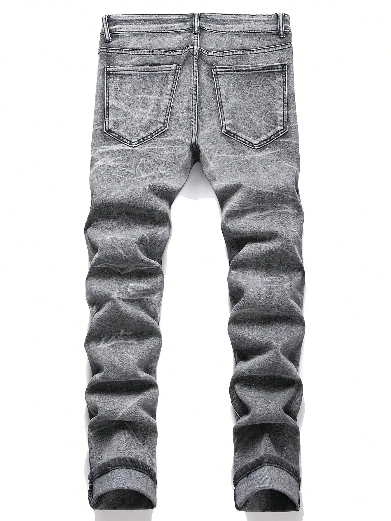 Men‘s Stretchy Denim Jeans Streetwear Tearing Patchwork Holes Ripped Denim Elastic Waist Casual Pants Slim fit Straight Trousers - PratSN