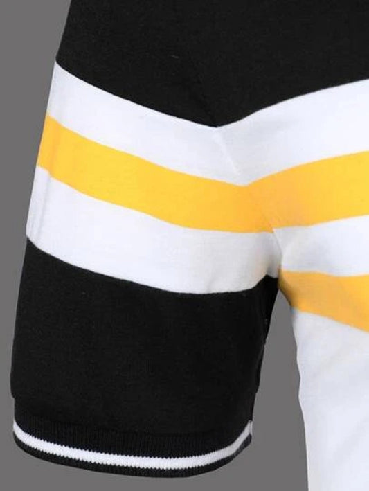 Men's Striped Printed Short Sleeve Button Polo Shirt - PratSN