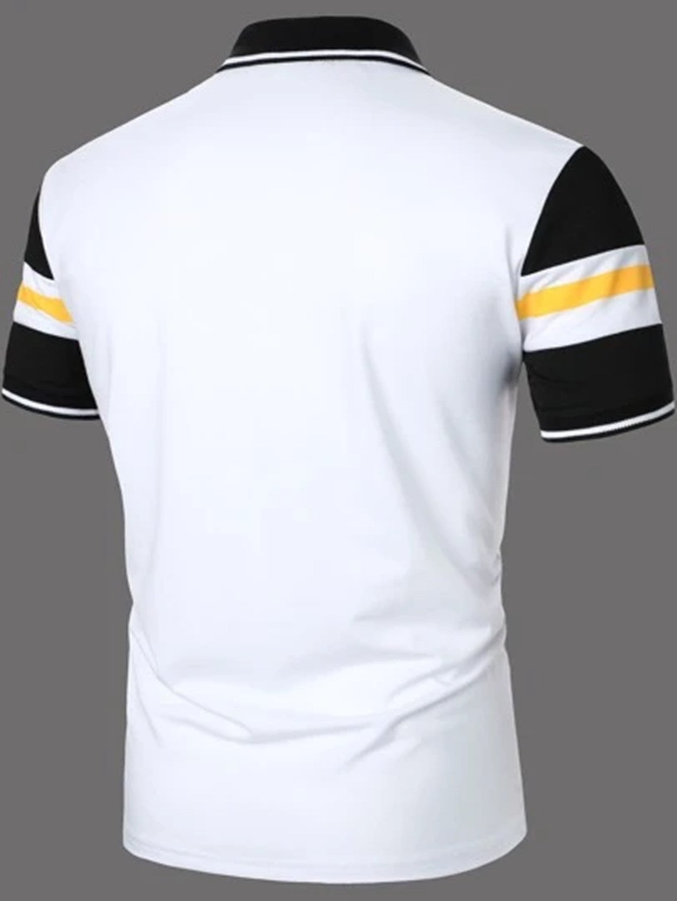 Men's Striped Printed Short Sleeve Button Polo Shirt - PratSN