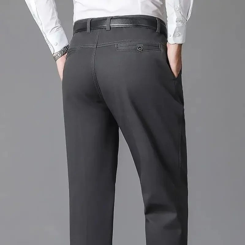 Men's Summer Thin Pants Classic Casual 100% Cotton Business Fashion Stretch Solid Comfortable Elastic Straigh Trousers KOACUS - PratSN