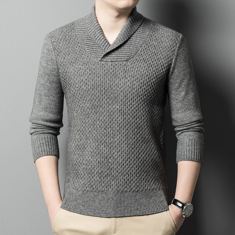 Men's Sweater Solid Color Jacquard Knitted Thickened Warm Coarse Yarn Bottoming Sweater - PratSN
