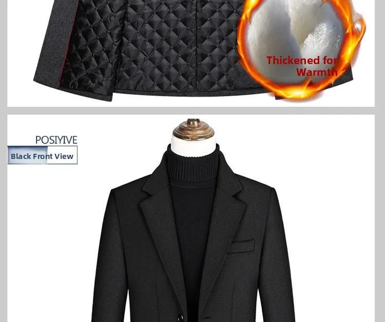 Men's Ultra - Long Woolen Coat Thiened Cotton Busin Sle Autumn Winter Coat Windbreaker Outerwear Slim Fit Travel Friendly - PratSN