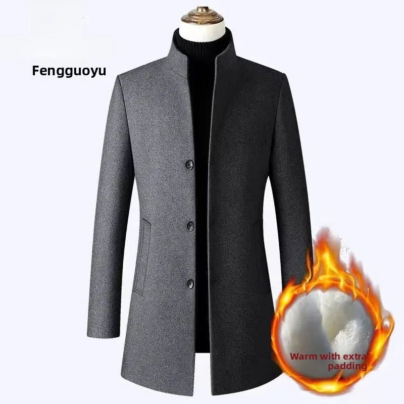 Men's Ultra - Long Woolen Coat Thiened Cotton Busin Sle Autumn Winter Coat Windbreaker Outerwear Slim Fit Travel Friendly - PratSN