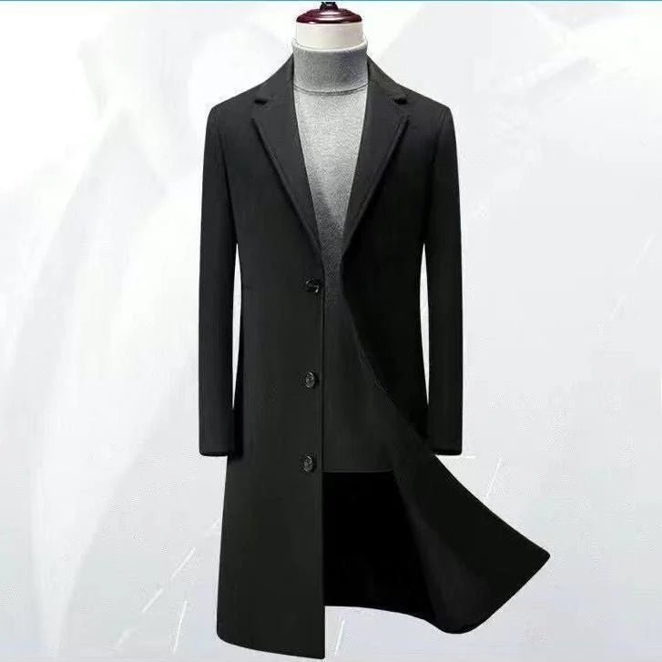 Men's Ultra - Long Woolen Coat Thiened Cotton Busin Sle Autumn Winter Coat Windbreaker Outerwear Slim Fit Travel Friendly - PratSN