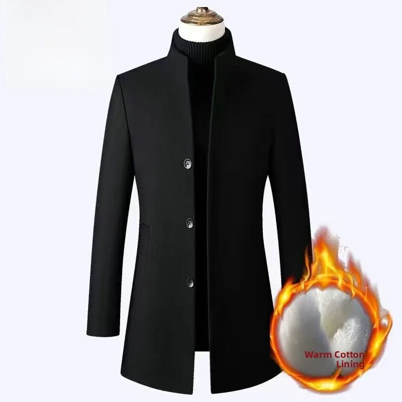 Men's Ultra - Long Woolen Coat Thiened Cotton Busin Sle Autumn Winter Coat Windbreaker Outerwear Slim Fit Travel Friendly - PratSN