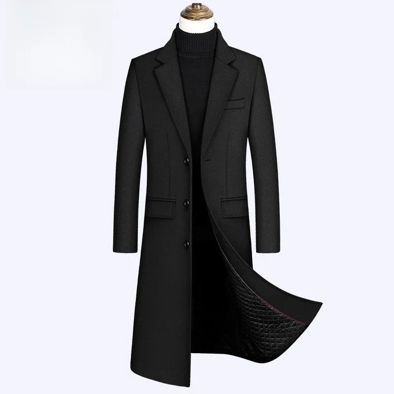 Men's Ultra - Long Woolen Coat Thiened Cotton Busin Sle Autumn Winter Coat Windbreaker Outerwear Slim Fit Travel Friendly - PratSN