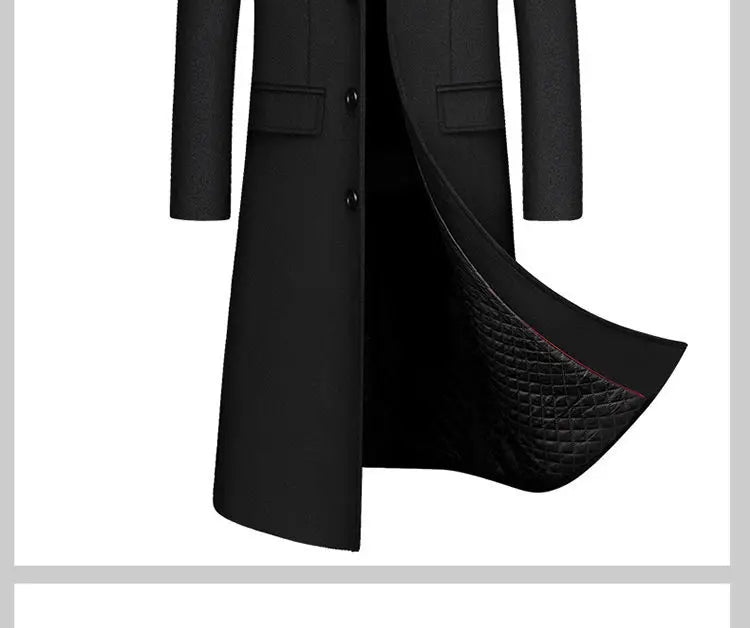 Men's Ultra - Long Woolen Coat Thiened Cotton Busin Sle Autumn Winter Coat Windbreaker Outerwear Slim Fit Travel Friendly - PratSN