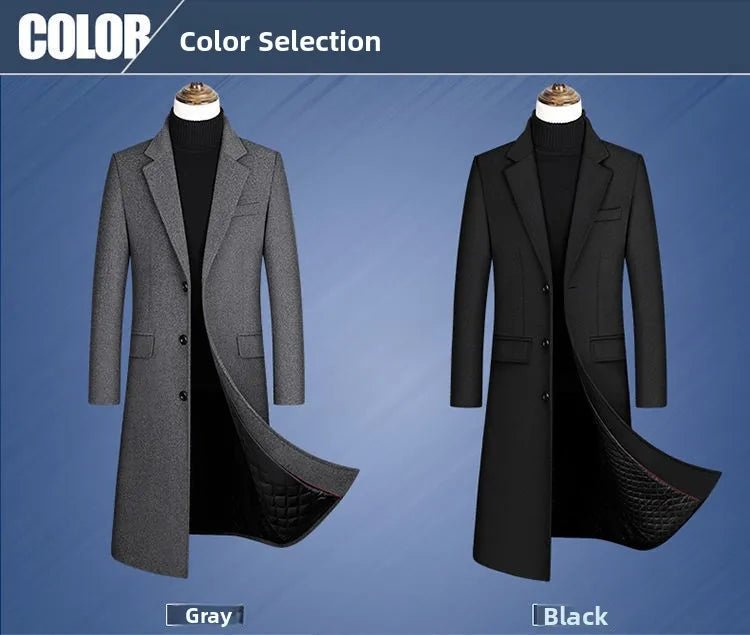 Men's Ultra - Long Woolen Coat Thiened Cotton Busin Sle Autumn Winter Coat Windbreaker Outerwear Slim Fit Travel Friendly - PratSN
