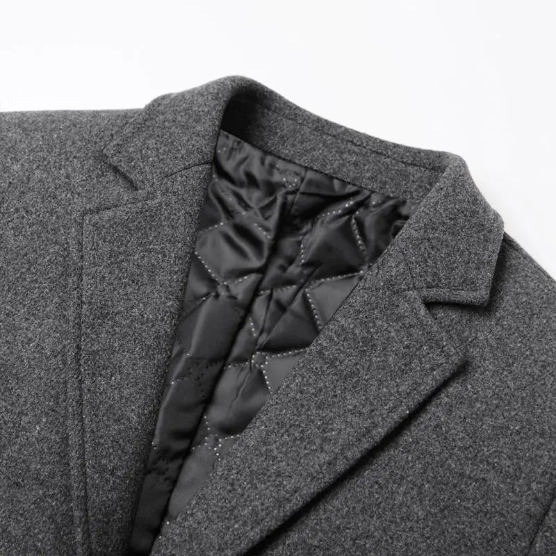 Men's Ultra - Long Woolen Coat Thiened Cotton Busin Sle Autumn Winter Coat Windbreaker Outerwear Slim Fit Travel Friendly - PratSN