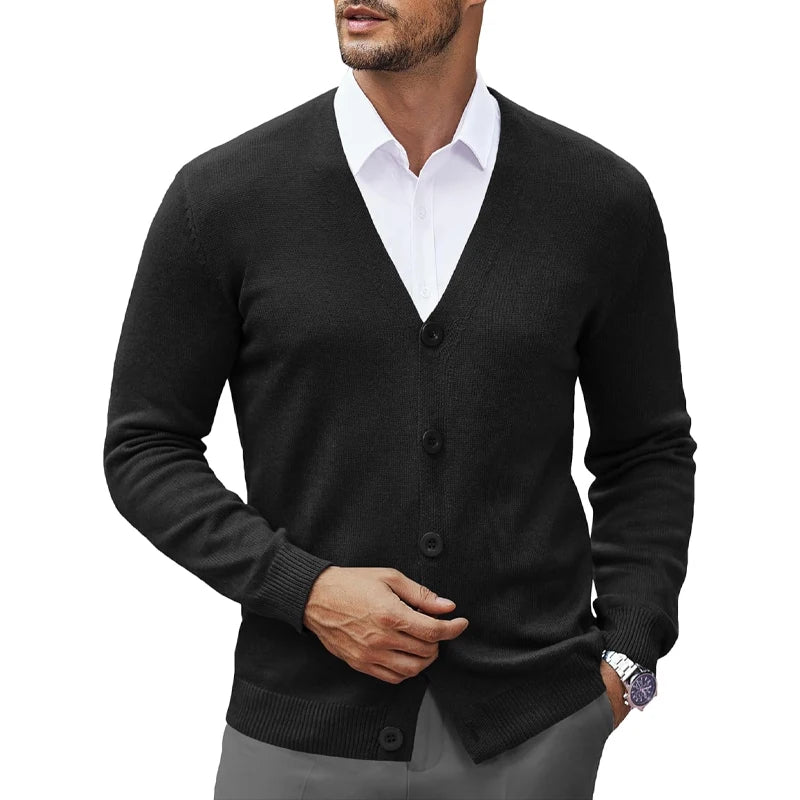 Men's V Neck Cardigan Sweat coats Casual Lightweight Button Down Knitted Cardigan Sweater Outdoor Streetwear - PratSN