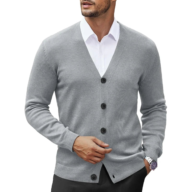 Men's V Neck Cardigan Sweat coats Casual Lightweight Button Down Knitted Cardigan Sweater Outdoor Streetwear - PratSN
