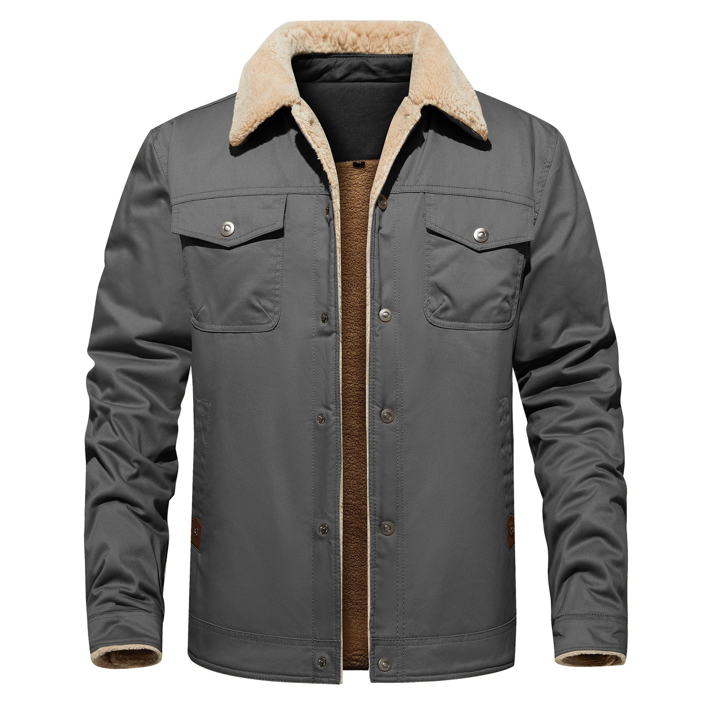Men's Winter Jacket Lined Sherpa Jacket Warm Trucker Coat Multi Pocket - PratSN