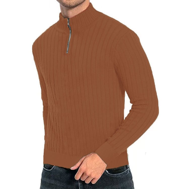 Men's Winter Pullover Half - high Collar Zip Sweater - PratSN