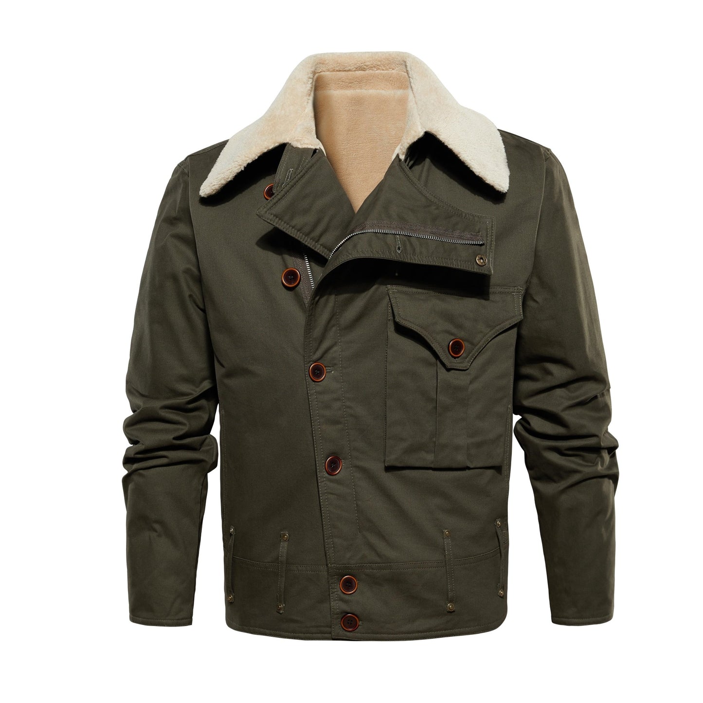 Men's Work Jacket With Multiple Pockets, Collared, Thickened, Autumn & Winter Warm Outerwear - PratSN