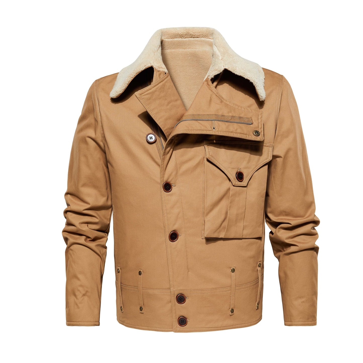 Men's Work Jacket With Multiple Pockets, Collared, Thickened, Autumn & Winter Warm Outerwear - PratSN