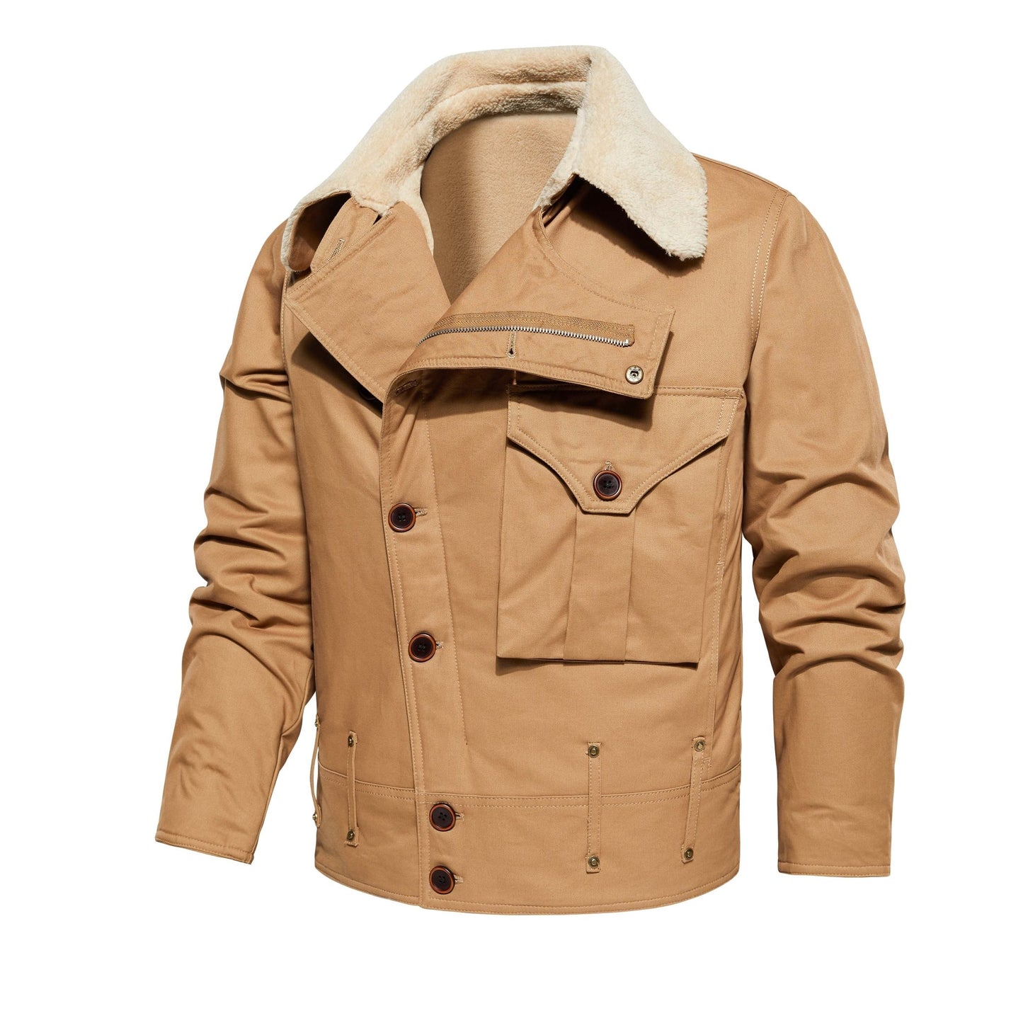 Men's Work Jacket With Multiple Pockets, Collared, Thickened, Autumn & Winter Warm Outerwear - PratSN