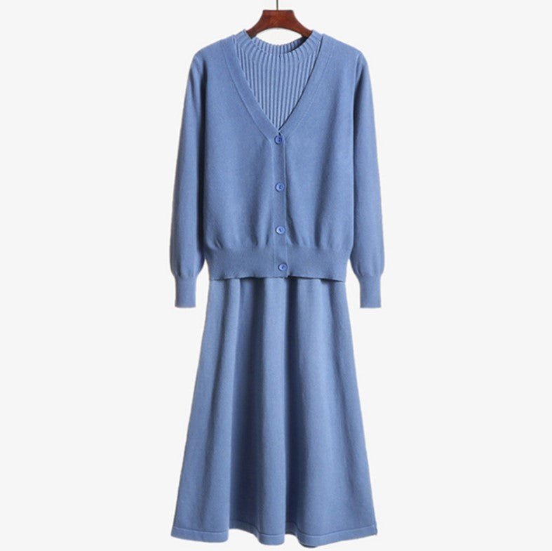 Mid - length Knitted Dress Suit Cardigan Woolen Skirt Two - piece Set - PratSN