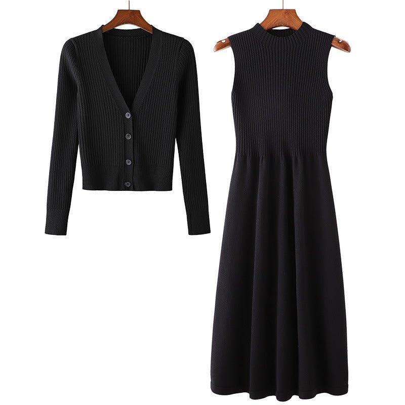 Mid - length Knitted Dress Suit Cardigan Woolen Skirt Two - piece Set - PratSN