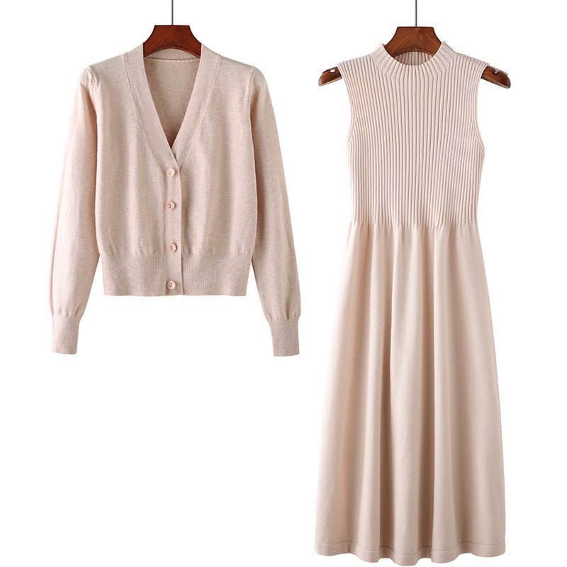 Mid - length Knitted Dress Suit Cardigan Woolen Skirt Two - piece Set - PratSN