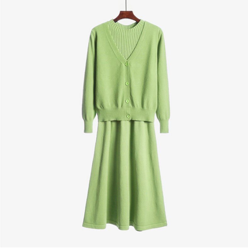 Mid - length Knitted Dress Suit Cardigan Woolen Skirt Two - piece Set - PratSN