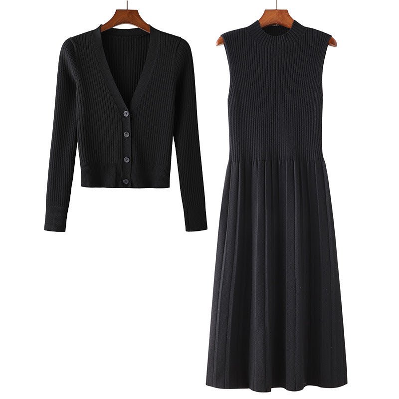 Mid - length Knitted Dress Suit Cardigan Woolen Skirt Two - piece Set - PratSN